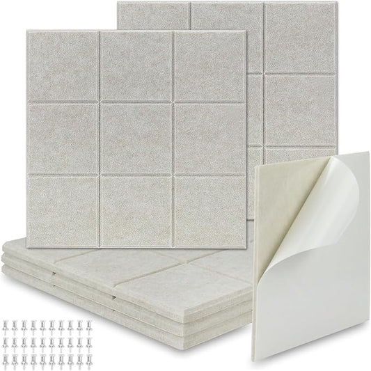 BXI Felt Bulletin Board - 12 X 12 X 3/8 Inches 6 Pcs Self-Adhesive Poster Cork Board with 30 Push Pins, Thick Pin Tiles Display Vision Board, Photo Picture Panels for Home Office Classroom Walls