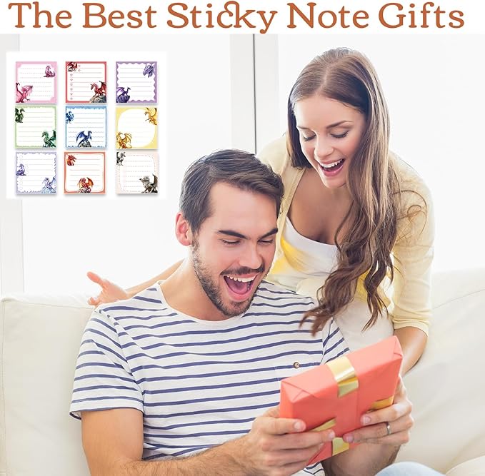 Dragon Sticky Notes Gifts - 9 Pack Dragon Notepads 3x3 Inch Gifts for Students Coworkers, Funny Animals Self-Adhesive Memo Pads Office School Supplies for Men Women (450 Sheets)