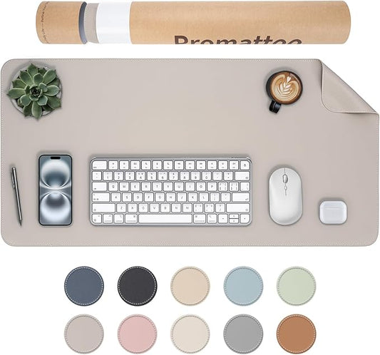Oversized Non-Slip Desk Pad Protector with Premium Gift Box – Vegan Leather Waterproof Laptop Mat for Keyboard & Mouse, Grips Desk Firmly – Large Office Pad– Stone Gray
