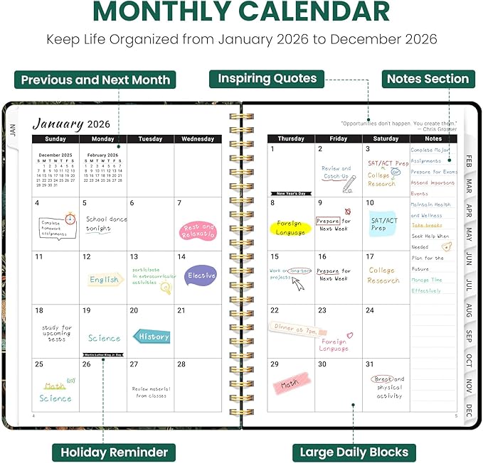 2026 Planner, Weekly and Monthly Planner for Women, Jan 2026 - Dec 2026 Pretty 2026 Calendar Planner with Monthly Tabs, Inner Pocket, Spiral Binding, Perfect for Office Home School - 8.5" x 11", Jungle Life