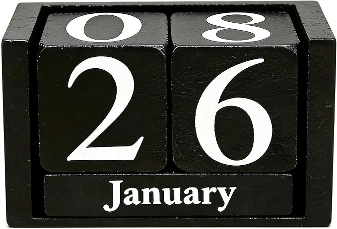 Notakia Black Wooden Block Calendar, Perpetual Desk Calendar, Stylish and Durable Block Calendar for Home and Office