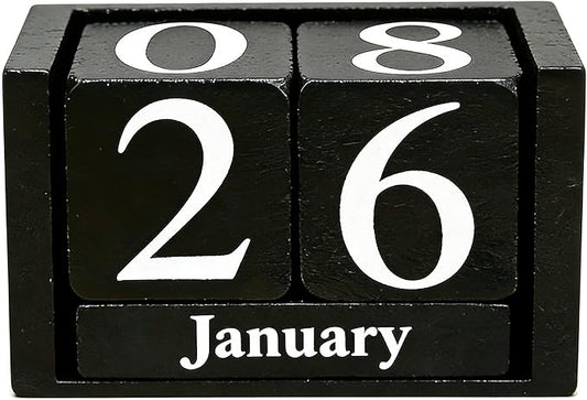 Notakia Black Wooden Block Calendar, Perpetual Desk Calendar, Stylish and Durable Block Calendar for Home and Office