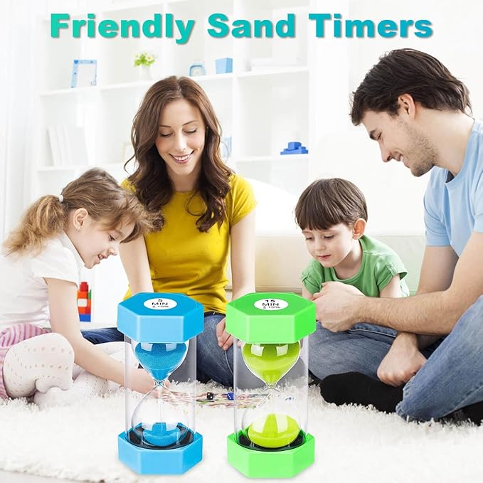 SuLiao Hourglass Sand Timer for Kids,Plastic Sand Clock 5/15 Minutes Set,Large Blue Green Sand Watch 5&15Min,Reloj de Arena Niños,Colorful Hour Glass Sandglass Timer for Classroom,Games,Kitchen,Decor