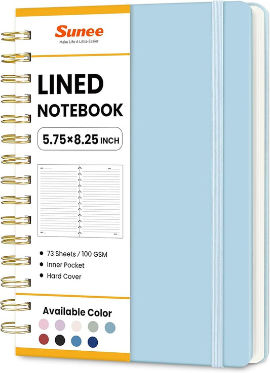SUNEE Journaling Notebooks, A5 Lined Spiral Notebook for Women, 146 Pages College Ruled Hardcover Notebook for Work, Note Taking, Journaling and Office School Supplies, A5 - Blue