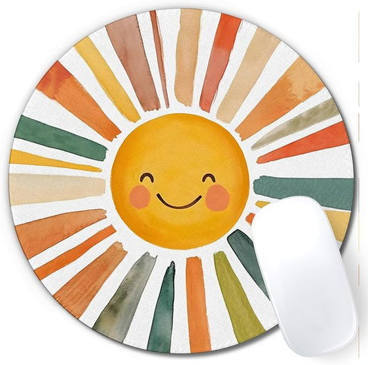 Boho Watercolor Rainbow Sun Mouse Pad,Cute Rainbow Sunshine Mouse Pads Mousepad for Desk Home Office Dorm Computers Laptop, Boho Office Supplies Desk Accessories, 7.9x7.9 Inch