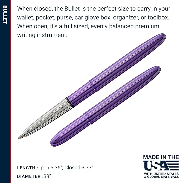 Fisher Space Pen Bullet Space Pen, Purple Haze Pressurized Ballpoint Pen, Compact Pocket Size, Writes Upside Down and in Extreme Temperatures, Smooth Black Ink, Medium Point, Gift Box, Made in the USA