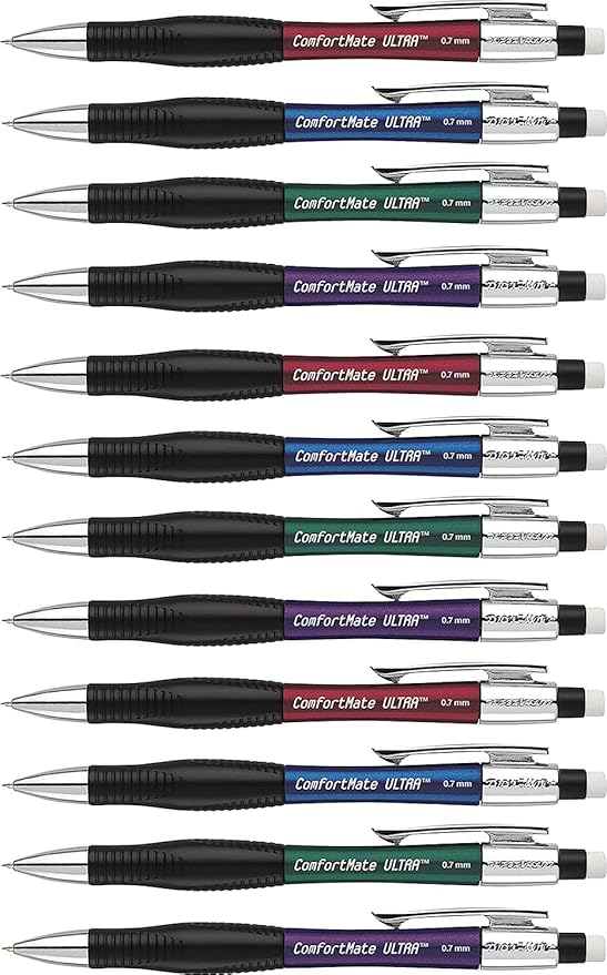 Paper Mate Comfort Mate Ultra Mechanical Pencils, 0.7mm, HB #2, Assorted Colors, 12 Count - School Supplies, Note-Taking, Comfortable Grip