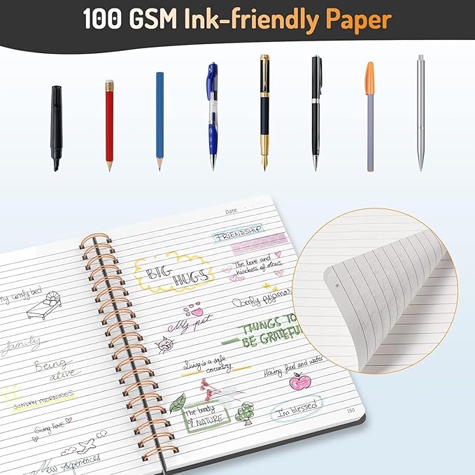 Forvencer Lined Spiral Journal Notebook with 300 Numbered Pages, B5 College Ruled Thick Journals for Writing with 100GSM Paper, Hardcover Notebooks with Contents for Work, School, Women Men, Dark Blue Floral