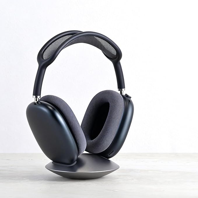 All-Aluminum Headphone Stand for AirPods Max, Full CNC-Machined Metal Base with Soft Silicone Contact Pad, Futuristic Ring Design, Stable Desktop Display Dock (Silver)
