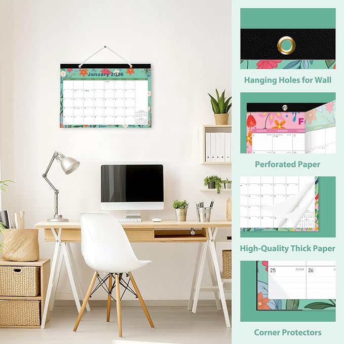 2026 Desk Calendar, Large Desktop/Wall Monthly Calendar (Jan. 2026 - Jun. 2027) 17'' x 12'' Personal Desk Planner for Teacher Family School Office Supplies