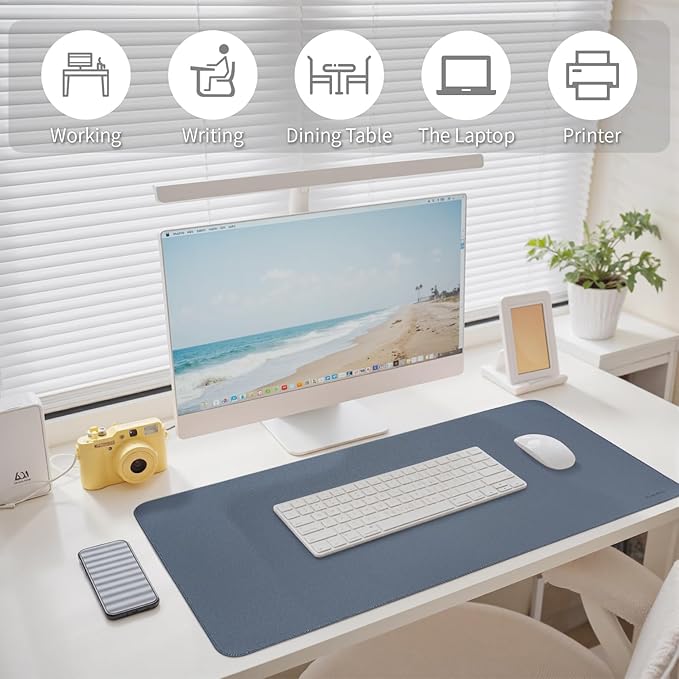 Oversized Non-Slip Desk Pad Protector with Premium Gift Box – Vegan Leather Waterproof Laptop Mat for Keyboard & Mouse, Grips Desk Firmly – Large Office Pad– Dusk Navy