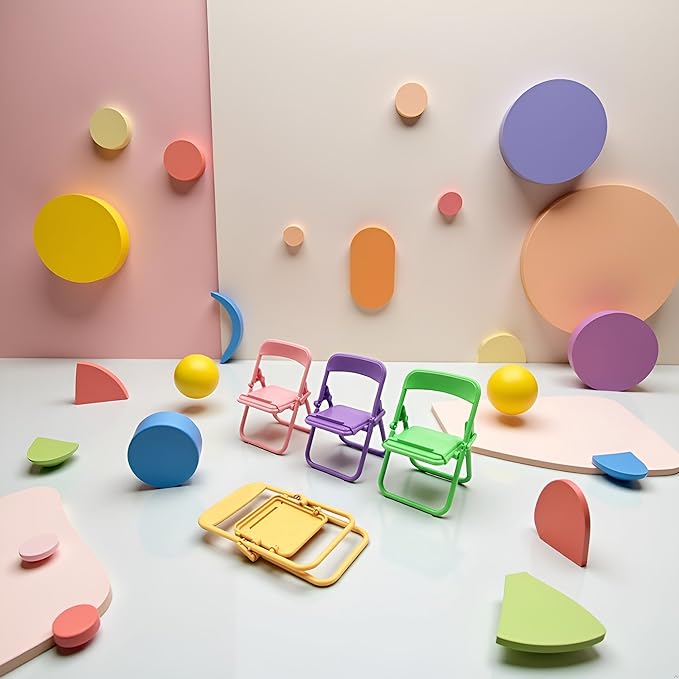10Pcs Foldable Chair Phone Stand, Mini Universal Mobile Holder in Candy Colors - Cute Desk Decor Accessories, Portable Stool Organizer for Workspace, Gift Ideas and Miniature Decorative Items