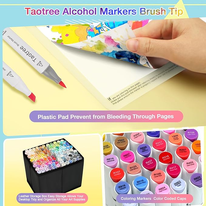 Taotree Alcohol Brush Markers Set Art Supplies, 61 Colors Dual Tip Art Coloring Markers Pens, Brush & Chisel Tip Sketch Pens, Drawing Supplies Gift for Artist Adult Coloring Book Painting, Sketching