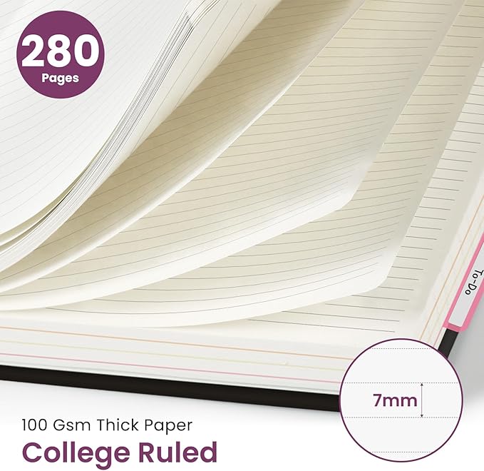 Large Spiral Lined Notebooks for Work with Removable Dividers & Tabs, 8.5"x11" Pretty Hardcover 5 Subject Notebook Journal for Women, College Ruled, Perfect for Study & Office Organization, 280 Pages,Midnight Bloom