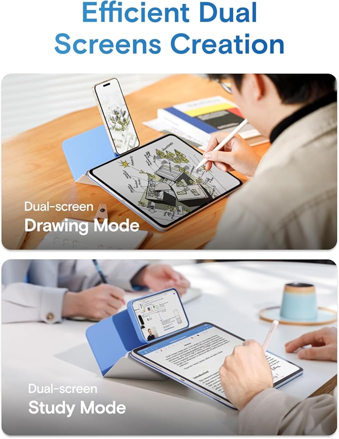 MOFT Dynamic Folio Tablet Stand for Desk Compatible with iPad Pro 11- inch (M5 2025 / M4 2024), Slim Magnetic Tablet Holder Case with 20+ Viewing Angles, Panna Cotta x Faded Jeans