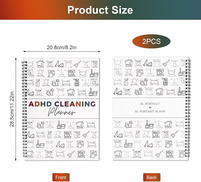 2pcs Adhd Cleaning Planner for Adults Women Teens Adhd Cleaning and Organizing Planner Cleaning Schedule and Checklist Notebook List Daily Weekly Monthly for Home Chore Chart Adhd Daily Planner