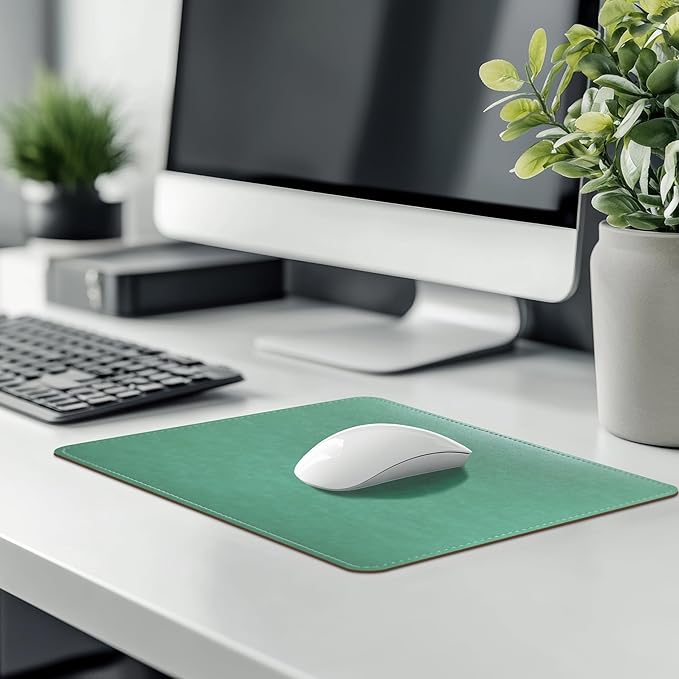 Mouse Pad, PU Mouse Pad，Leather Mouse Pad with Stitched Edge Micro-Fiber Base with Non-Slip Waterproof，Mouse Pad for Computers，Laptop, 8x11Inch (Turquoise)