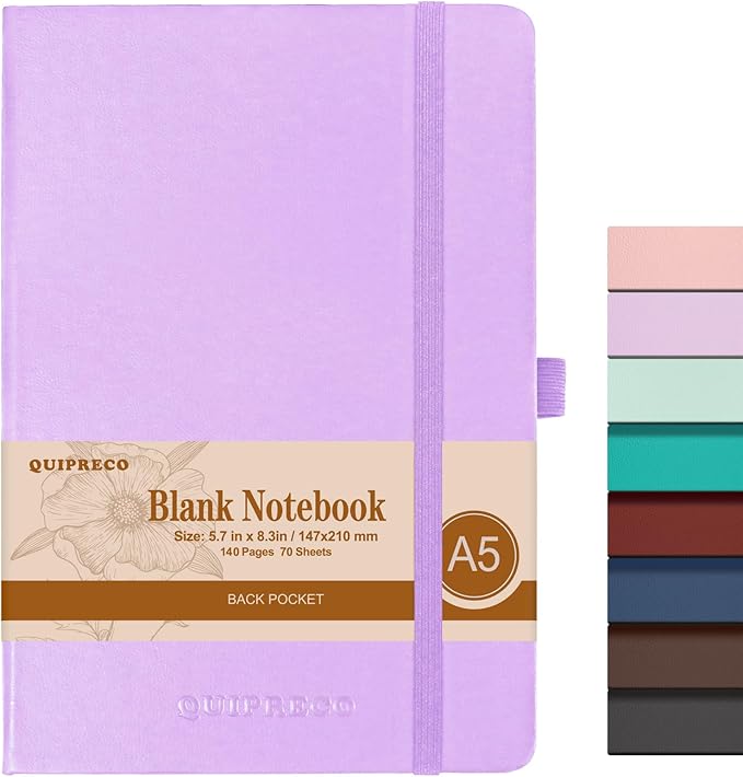 2Pack Blank Hardcover Sketch Book Notebook, A5 140 Pages 120Gsm Thick Journal for Drawing,School,Work,Diary，5.7''*8.3'',Lavender
