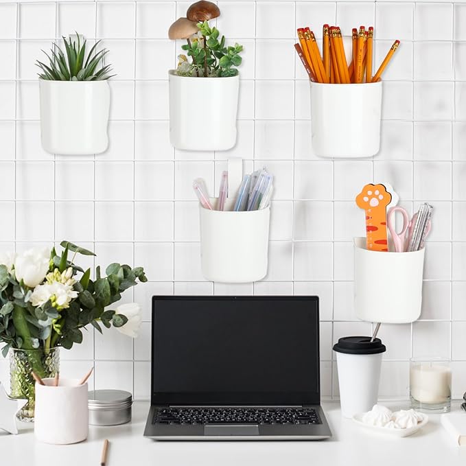 6 Pcs Grid Wall Baskets for Storage Grid Panel Accessories Hanging Bins Gridwall Cups for Kitchen and Bathroom, Hanging Baskets for Organizing, White