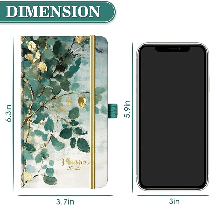 2026-2029 Pocket Planner/Calendar - 3 Year Planner 2026-2029, July 2026 - June 2029(36 Months), 6.3" x 3.7", 3 Year Monthly Planners with Inner Pocket, Pen Holder & Elastic Closure - Art Leaves