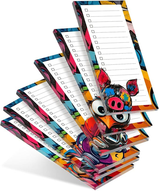 Tlenpo Magnetic Notepad for Fridge, 6 Pack Magnetic Grocery List Pads, 31 Sheets, 100gsm Acid-Free Paper, Full Magnetic Back, Doodle-Themed To Do & Shopping List Notepads