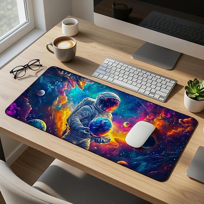 Manicer Blacklight Space Astronaut Mouse Pad – UV Reactive Neon Galaxy Mat, Glow in The Dark Extended Gaming Mousepad with Colorful Cosmic Art for Office, Gamers & Room Decor - 31.5" x 11.8"