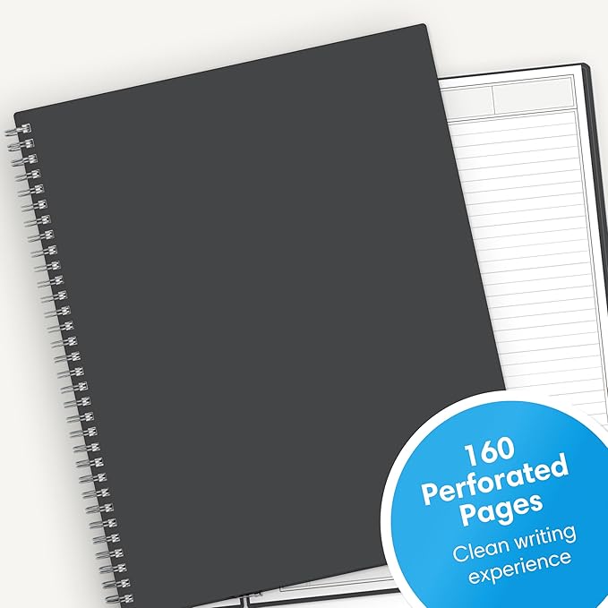 Blue Sky Notes Professional Notebook, Flexible Cover, Twin-Wire Binding, 8.5" x 11", Gray
