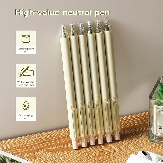 Gel Pens for Note Taking 12PCS RIANCY Black Ink Fine Point Pen Black Gel Pens Quick Dry Ink 0.5mm Smooth Writing Pen for Home Office Art Back to School Supplies (Cream)