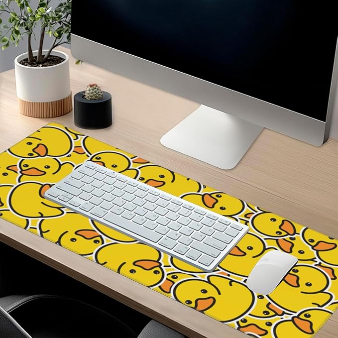 Cute Rubber Ducks Mouse Pads XXL Extended Mousepad with Stitched Edges Yellow Cartoon Ducky Non-Slip Rubber Base Computer Keyboard Pad Desk Mat for Home Office Desk Decor, 35.4" X 15.7"