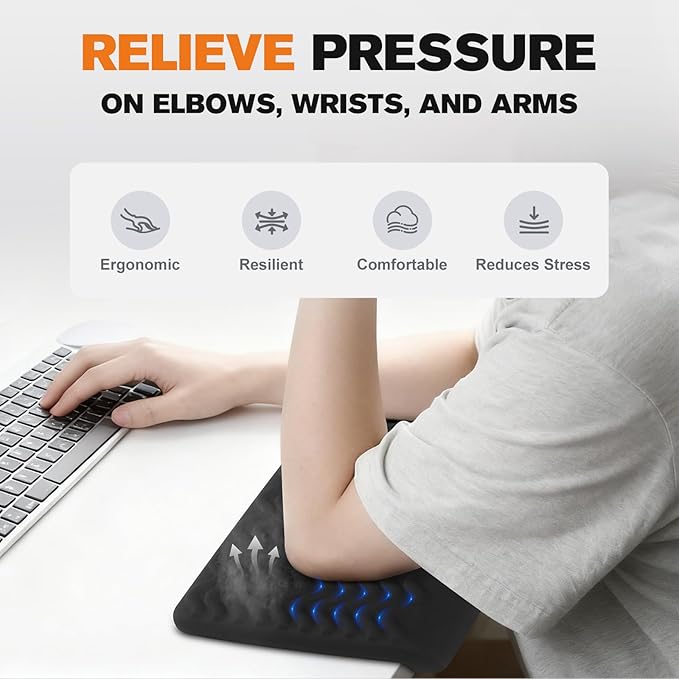 L-Shaped Elbow Pad for Desk, 2 Pack 11.8" x 7.9" Wide Desk Edge Cushion with Wavy Massage Texture, Ergonomic Memory Foam Desk Arm Rest for Typing Pain Relief - Non-Slip Office Desk Accessories