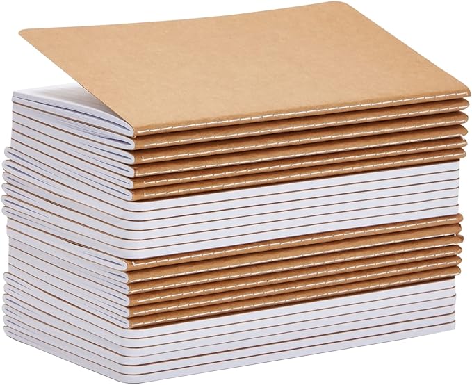 Paper Junkie Journaling Notebooks - 4 x 8 In, Brown Kraft Cover, Pack of 24, 80 Pages, Thread-Bound - Journals for Writing - Portable Travel Notebook & Mini Sketchbook