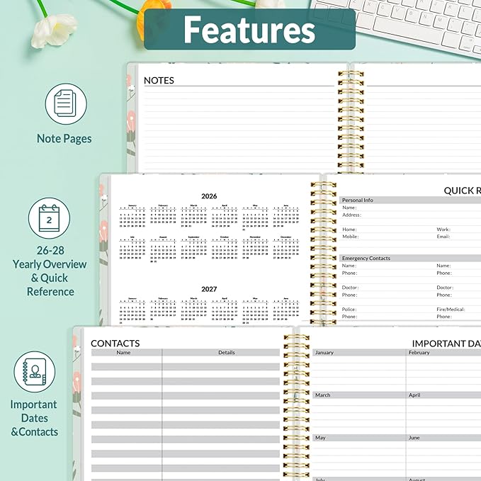 SUNEE 2026 Appointment Book, Quarter-Hourly, Weekly & Monthly - from January 2026 - December 2026, 8.5"x11" Weekly Planner, Flexible Cover, Note Pages, Pockets, Bookmark, Spiral Binding,