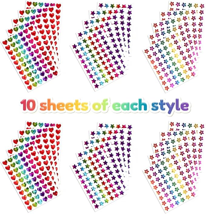 1,620 Holographic Stickers for Kids' Rewards:Shiny Small Stars, Flowers, and Hearts (0.6") for School, Classroom, Student, and Teacher Supplies, Behavior Reward Charts,DIY