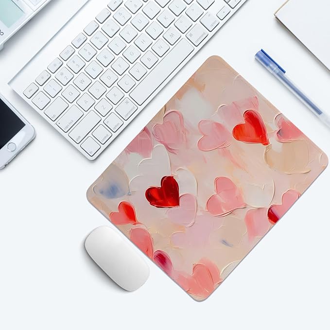 Pink Valentine Hearts Mouse Pad,Red Heart Desk Mat,Valentine's Day Mouse Pad For Dorm Home Office Decor,Valentine's Day Gift,10.2x8.3 Inch