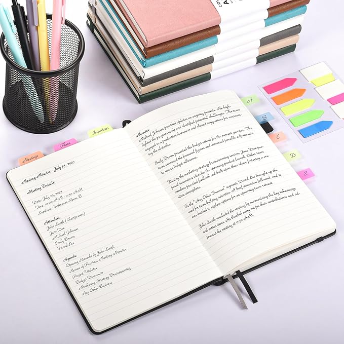 Lined Journal Notebook, 3 Pack A5 College Ruled Notebooks for Work, Hardcover Notebook Each with 2 Pockets & Pen, Leather Journal for Women, Men, 160 Pages, 100GSM Thick Paper (Green, Red, Black)