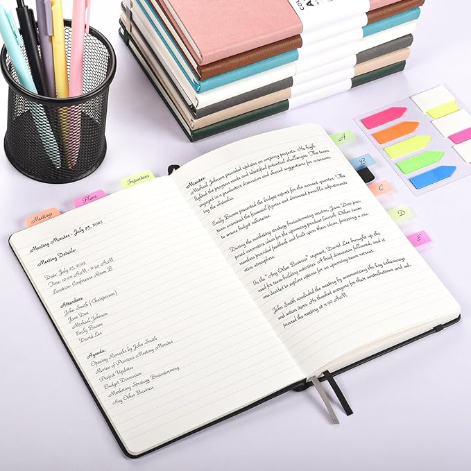 Lined Journal Notebook, 3 Pack A5 College Ruled Notebooks for Work, Hardcover Notebook Each with 2 Pockets & Pen, Leather Journal for Women, Men, 160 Pages, 100GSM Thick Paper (Multi-Colors 5.7"x8.3")