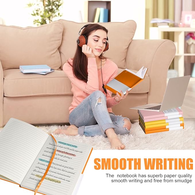 Lined Journal Notebook, 10Pack Hardcover Notebook for Men & Women – Journals for Writing, Work, School, Home & Daily Notes, 160 Pages – Medium A5, 5.7"x8", 100 gsm Thick Paper (Orange)