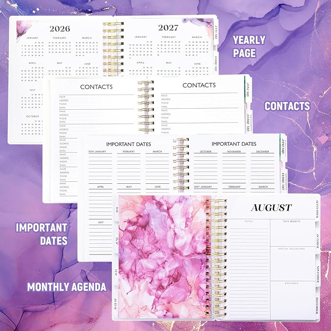 Planner 2026-2027, Large 18 Months Academic Daily Weekly Monthly Planner Yearly Agenda Jan. 2026–June. 2027, 7.9" x 9.8", Page Tabs, Separator Page, Pocket Folder, Bookmark, Stickers, Sticky Note Set