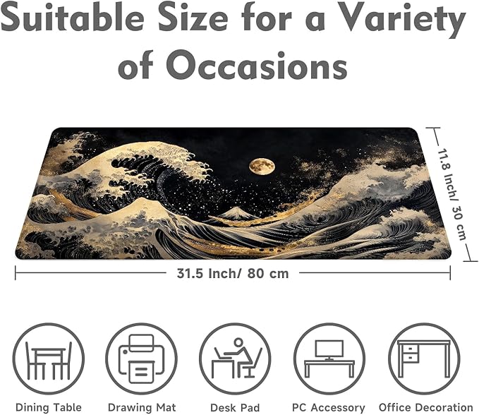 Gaming Mouse Pad Desk Pad XL Large Mouse Mat Keyboard Mat Office Desk Decor AccessoriesKeyboard Mat Office Desk Decor Accessories (Golden sea Wave)