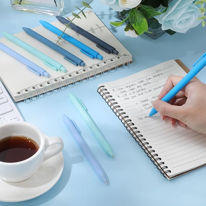 Crtiin 100 Pcs Gel Ink Pens Bulk, Black Ink 0.5mm Fine Point Retractable Pen Smooth Writing Office Supplies for Teacher Server Nurse Valentine Galentine Gift (Blue Series)