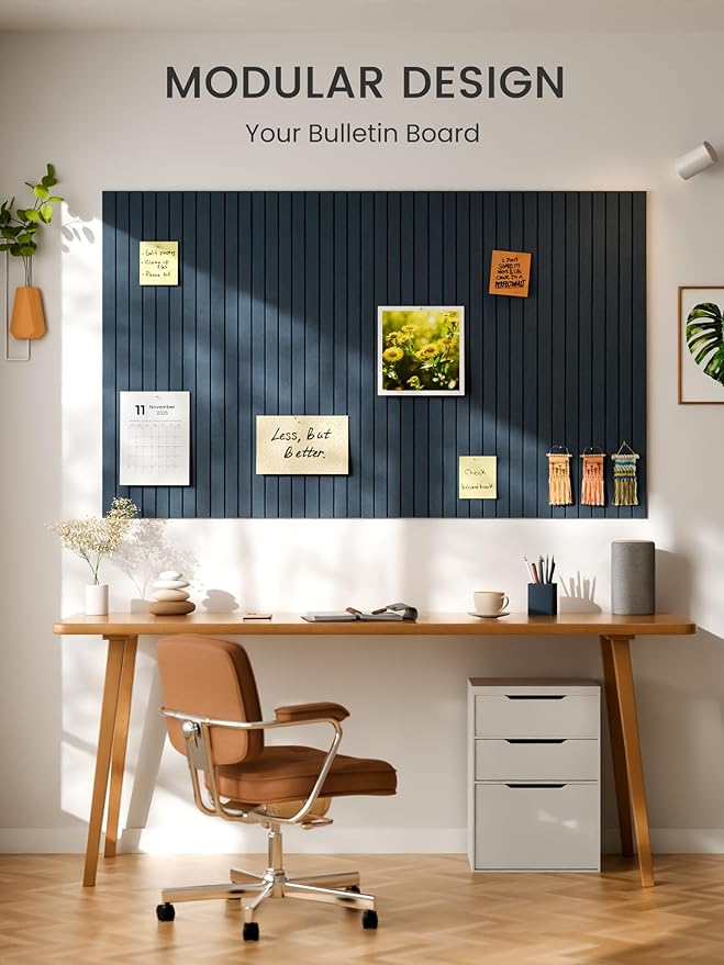 Bumusty Large Cork Board Alternative-48 x 36" Felt Bulletin Board Tiles, with 30 Pushpins, 70 Adhesive Tabs, 12-Pack Slat Wall Paneling, Cork Boards for Office Push Pin Board Felt Board-Navy Blue