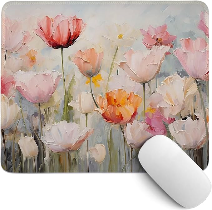 Spring Floral Mouse Pad,Tulip Flower Mouse Pads,Girly Desk Mat,Pretty Cottagecore Flower Desk Mat for Home Office Dorm Desktop Decor,10.2x8.3Inch