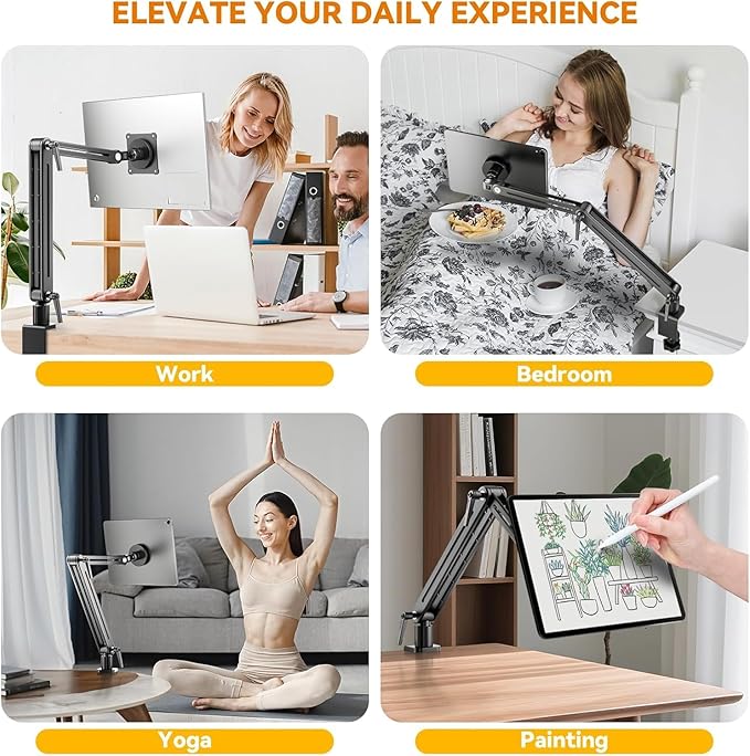 Portable Monitor Holder Mount Arm - Strong Magnetic Support up to 12.9 14.6 15.6 18.4 18.5 inch 360° Rotating Base Swivel for iPad Pro/Mini/Air/Surface/Samsung Bearing Over 5lbs