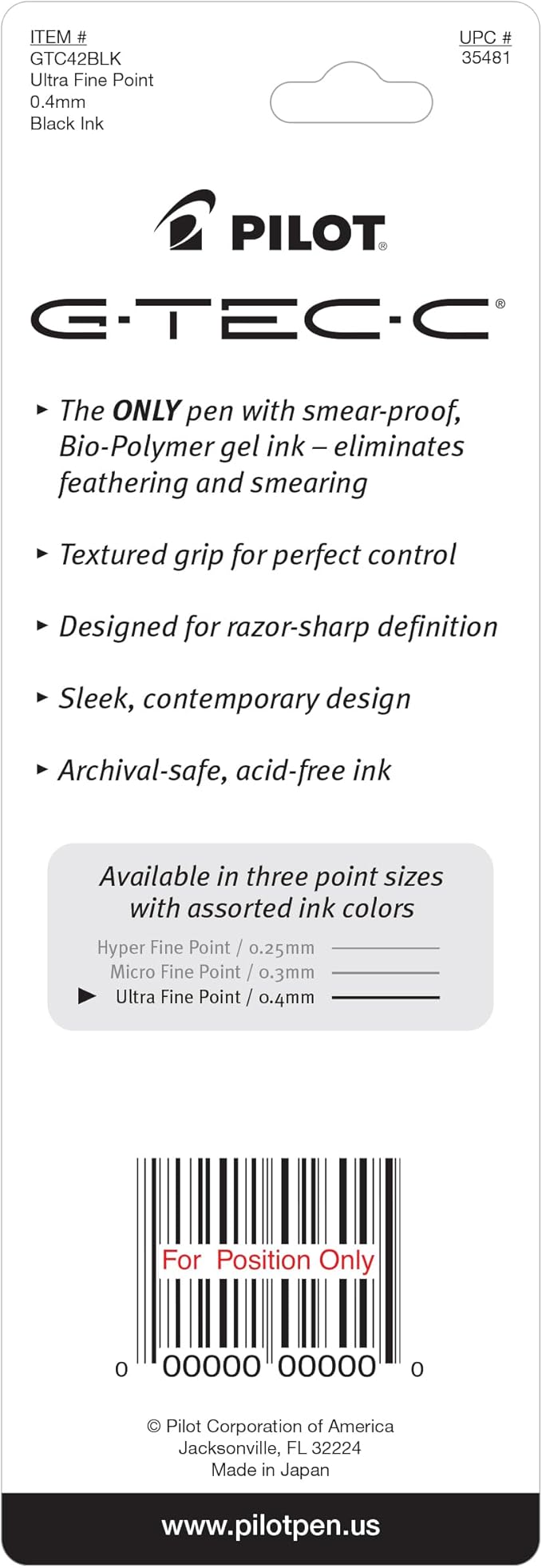 PILOT G-Tec-C Gel Ink Rolling Ball Pens, Ultra Fine Point (0.4mm), Black Ink, 2-Pack (35481)