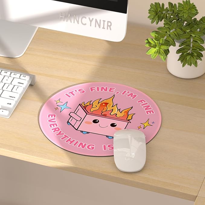 Funny Mouse Pad for Desk, Cute Office Decor for Women, Dumpster on Fire Small Mousepad with Non-Slip Rubber Base, Personalized Round Computer Mouse Pads for Laptop Desk Accessories Supplies
