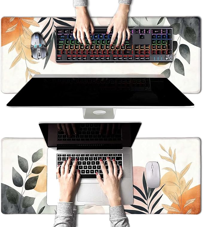 Vintage Cute Boho Large Mouse Pad, Desk Mat Computer Keyboard Pad Non-Slip Rubber Base Waterproof with Stitched Edges for Laptop Gaming, Office & Home 31.5 x 11.8 Inch