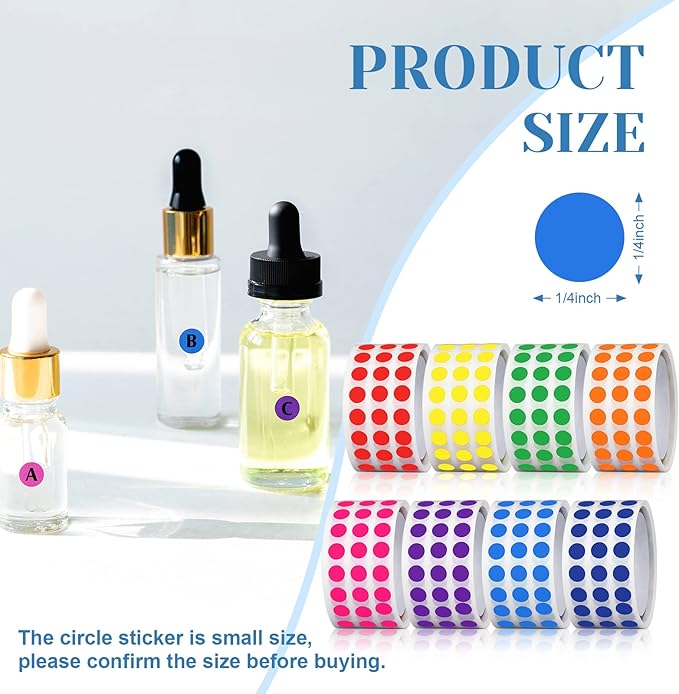 16000 Pieces 1/4" Colored Dot Stickers Round Color Coding Labels Polka Circle Colorful Coding Labels Small Dot Price Sticker 8 Color for Office Classroom Decor Paper Yard Sale File Classification