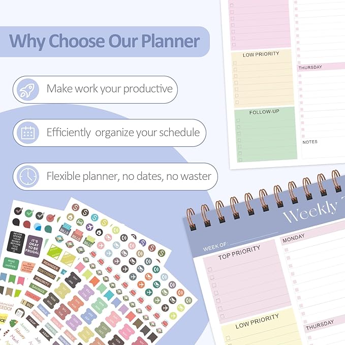 Weekly To Do List Notepad with 52 Undated Sheets (8.5"×11"), Desk Weekly Planner Notepad for Office Desk Accessories and School Supplies (Purple)