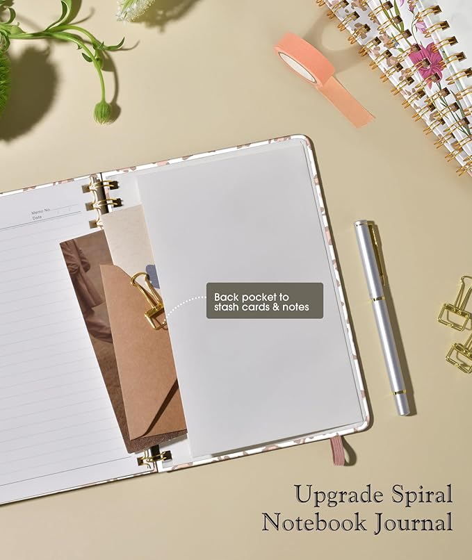 PAPEJOON Lined Spiral Journal Notebook for Women, A5 Cute Hardcover Spiral Journals for Work, Note Taking, 150 Numbered Pages 100 GSM College Ruled Spiral Bound Notebook, 5.75" x 8.38", Pink Speckles