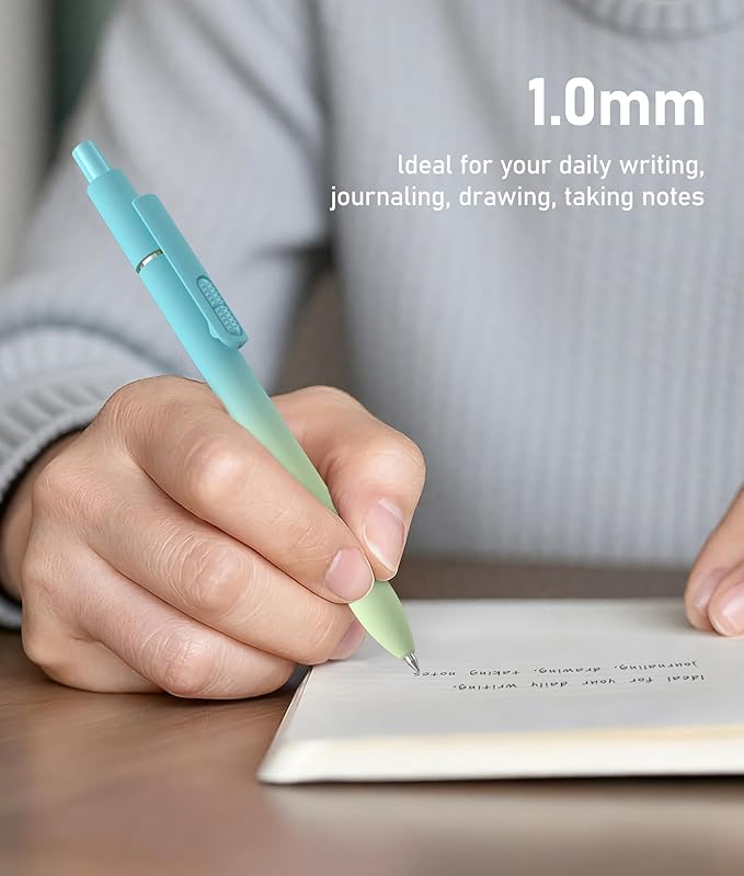 16 Pack Black Pens - 1.0mm Medium Point Ballpoint Pens | Smooth Writing Retractable Black Ink Pen for Nurses, Women, Adults, School, Office (Gradient-16pcs)